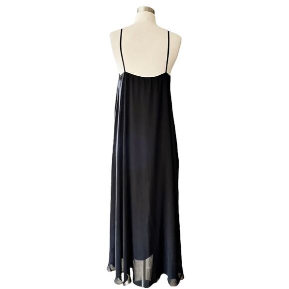 ALEF ALEF Black Maxi Chiffon Dress Sleeveless Gold Contrast Size 0 Small Israeli - Picture 5 of 8